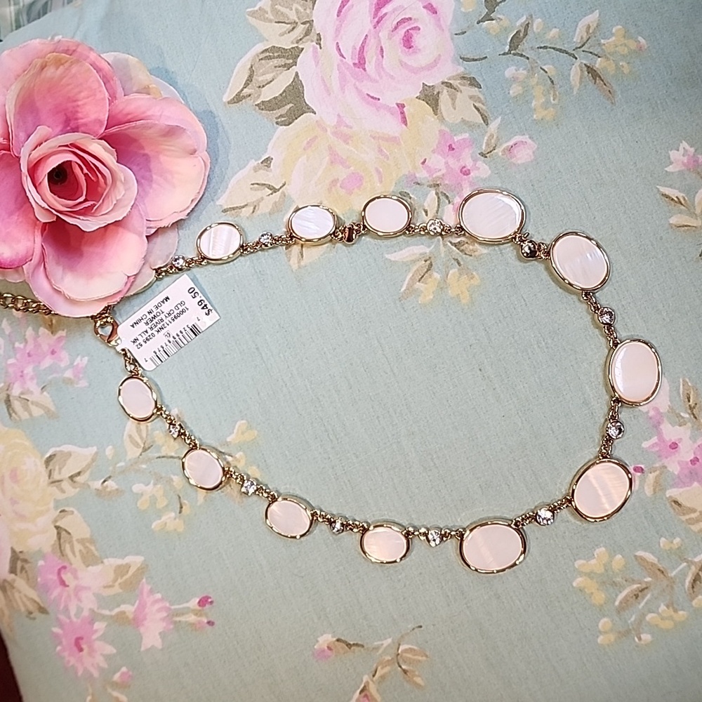 Charter Club Gold Tone Crystal and Shell all around Necklace